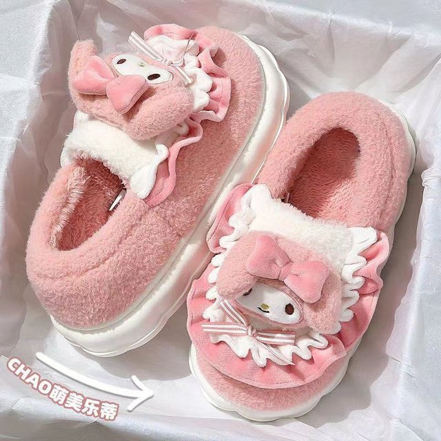 Pantuflas de algodón Hello Kitty para mujer, pantuflas de invierno de Sanrio cálidas de algodón con suela gruesa, forradas con vellón, antideslizantes, para interiores y hogares