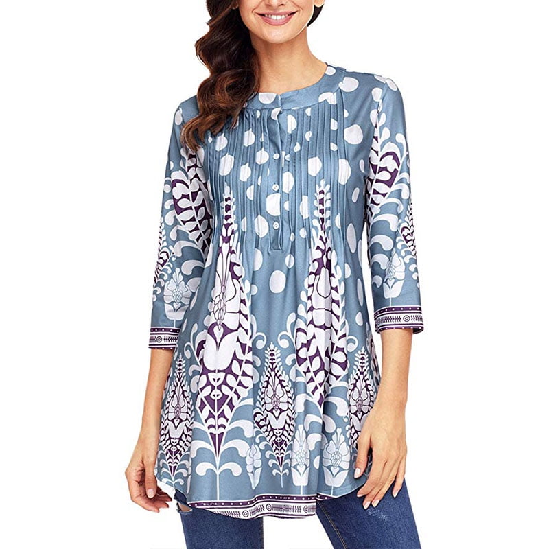 Tencole 3/4 Sleeve Shirts for Women Dressy Tunic Tops Casual Wear with Floral 