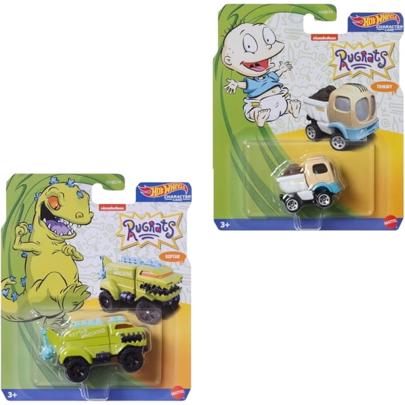 Hot Wheels Rugrats Tommy & Reptar Character Car Set – 2 Die-Cast Vehicles, Nickelodeon Cartoon Collectible, Ages 3 