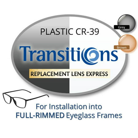 Single Vision Transitions Plastic CR39 Prescription Eyeglass Lenses, Left and Right (One Pair), for installation into your own Full-Rimmed Frames, Anti-Scratch Coating