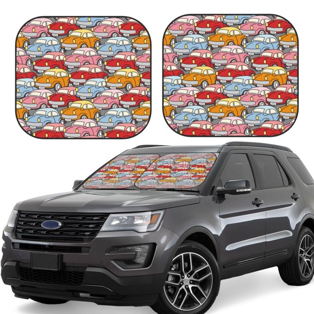Balery Cute Cars Parasol para parabrisas de coche de 2 piezas | Parasol plegable para parabrisas delantero de coche para la mayoría de sedanes-Small