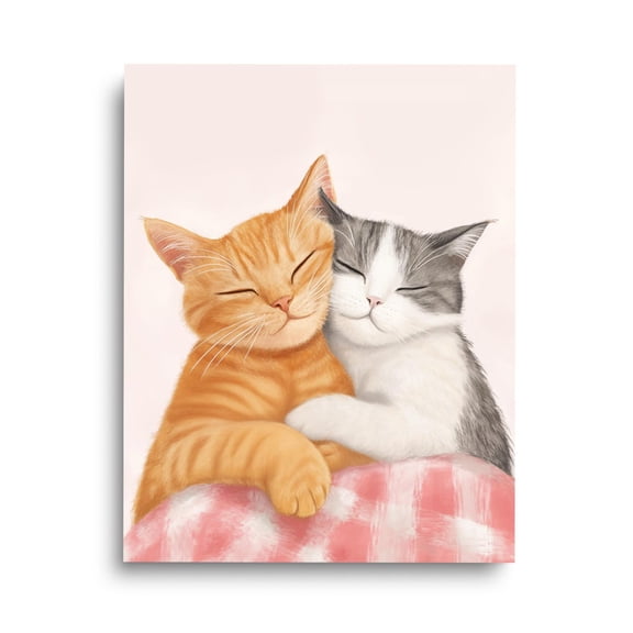 Cuddling Cats Print, Tabby And Gray Wall Art, Cute Kitten Poster, Pet Nursery Decor, Animal Lover , Cozy Cat Artwork Home Decor #4087, Unframed Poster Size 8x12