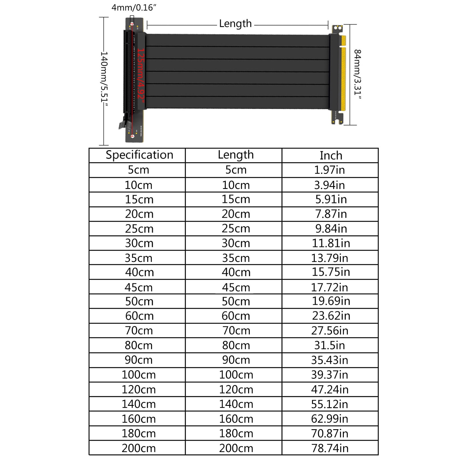 PCI-E 16x Graphics Card Extension Cable PCIE x16 for GPU Computer Chassis High-Speed Soft Flexible Cable