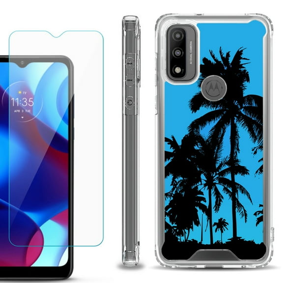 Shockproof Bumper Phone Case for Motorola Moto G Pure, with Tempered Glass Screen Protector, by OneToughShield ® - Tropical Summer