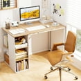 thumbnail image 2 of Computer Desk with Storage, Writing Desk with 5 Open Shelves & Metal Frame, Work Table for Home Office, Study Table for Bedroom, Small Desks for Small Spaces (Natural), 2 of 9