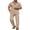 Khaki, variant on Men Summer Outfits 2 Piece Linen Sets Beach Button Down Shirt Casual Loose Pants Set
