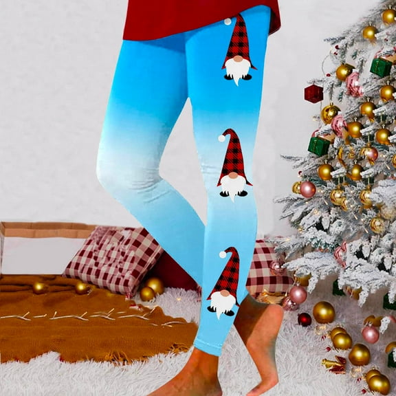 AOOCHASLIY Women Christmas Pants Fashion Casual Women Printed Gradient Span Ladies High Waist Wide Leg Trousers Yoga Pants Long Pants