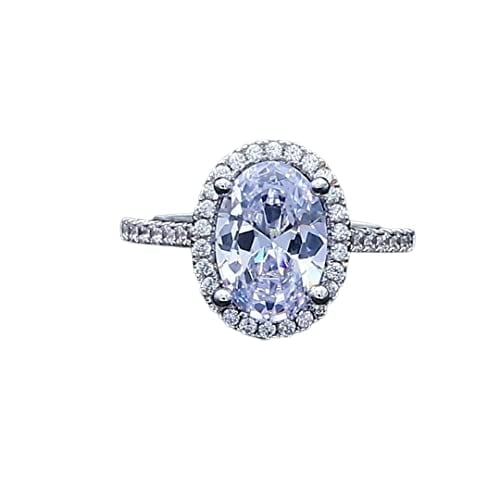 HeartsAndYou 3ct Oval Cut Moissanite Halo Engagement Ring for Women 18k White Gold over Silver Round Accents
