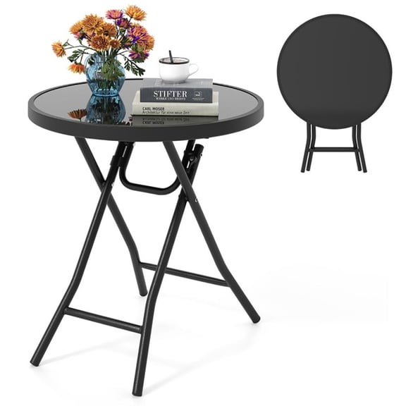 YYAo End Table, Side End Table,18 Inch Folding Side Table Patio Round Compact Coffee Table-Black