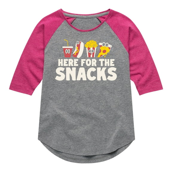 Instant Message - Here For The Snacks - Toddler & Youth Girls Raglan Graphic T-Shirt