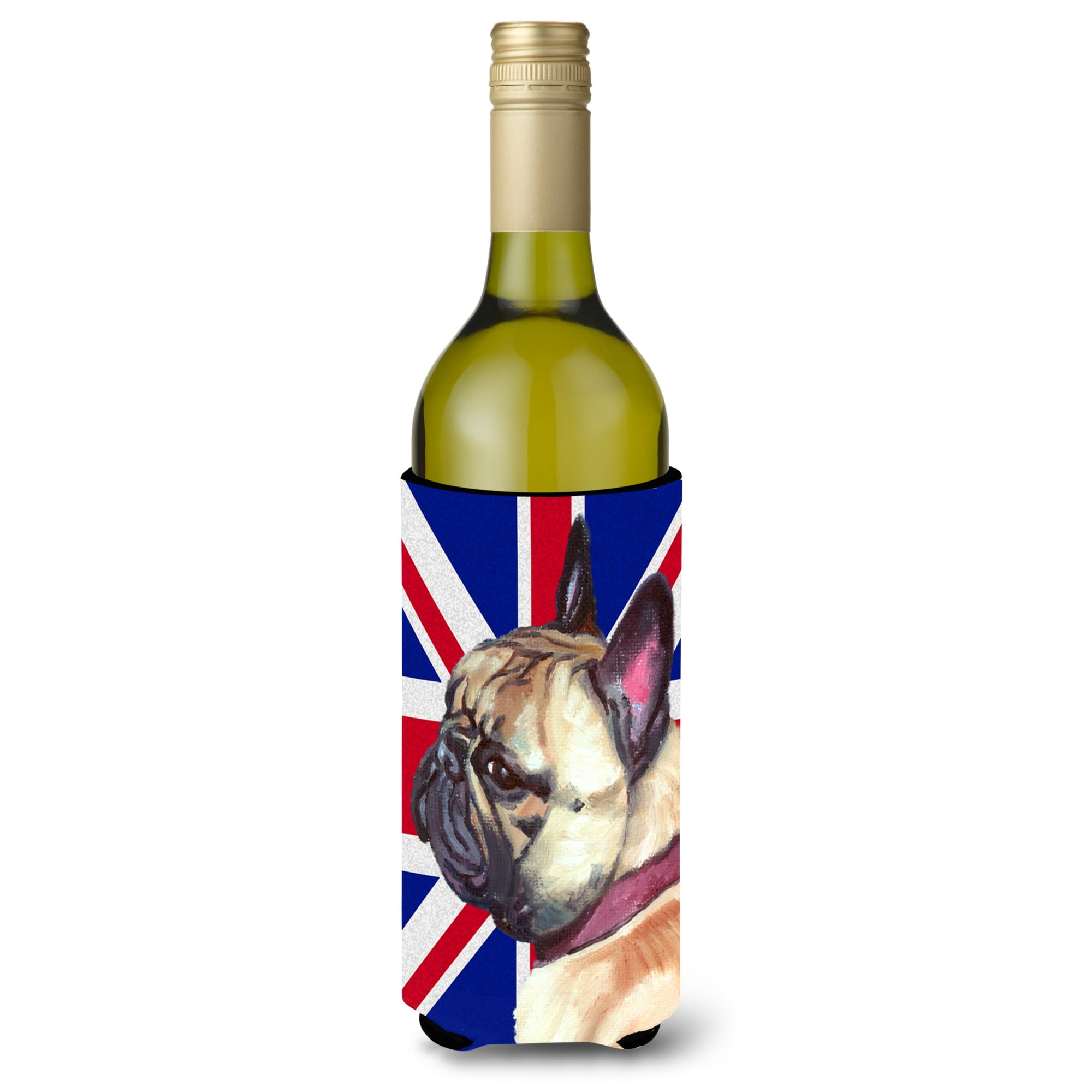 French Bulldog Frenchie with English Union Jack British Flag Wine Bottle Beverage Insulator