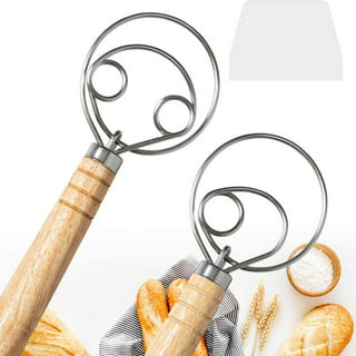  Pack of 2 Danish Dough Whisk Blender Dutch Bread Whisk Hook  Wooden Hand Mixer Sourdough Baking Tools for Cake Bread Pizza Pastry  Biscuits Tool Stainless Steel Ring 13.5 inches 0.22 lb/pcs…