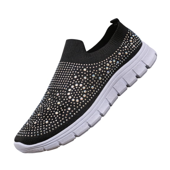 Womens Rhinestone Shoes Mesh Sparkling Glitter Slip On Sneaker Non Slip Running Walking Shoes Gym Sports Athletic Sneaker Lightweight Casual Fashion Sneakers, 38