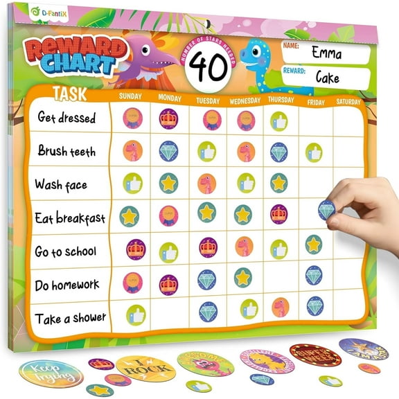 D-FantiX Reward Chart for Kids - Pad with 27 Chore Charts, Magnetic Behavior Chart for Kids at Home, Sticker Chart to Motivate Responsibility and Good Habits, 2328 Incentive Stickers