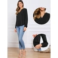 thumbnail image 2 of DARING DIVA Women's Button Front V Neck Long Sleeve Formal Top M Black, 2 of 6