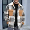 thumbnail image 2 of qolati Mens Work Woolen Blend Jacket Flap Pockets Turn Down Collar Plaid Fall Jackets Winter Long Sleeve Button Down Shirts Coat Gray XL, 2 of 6