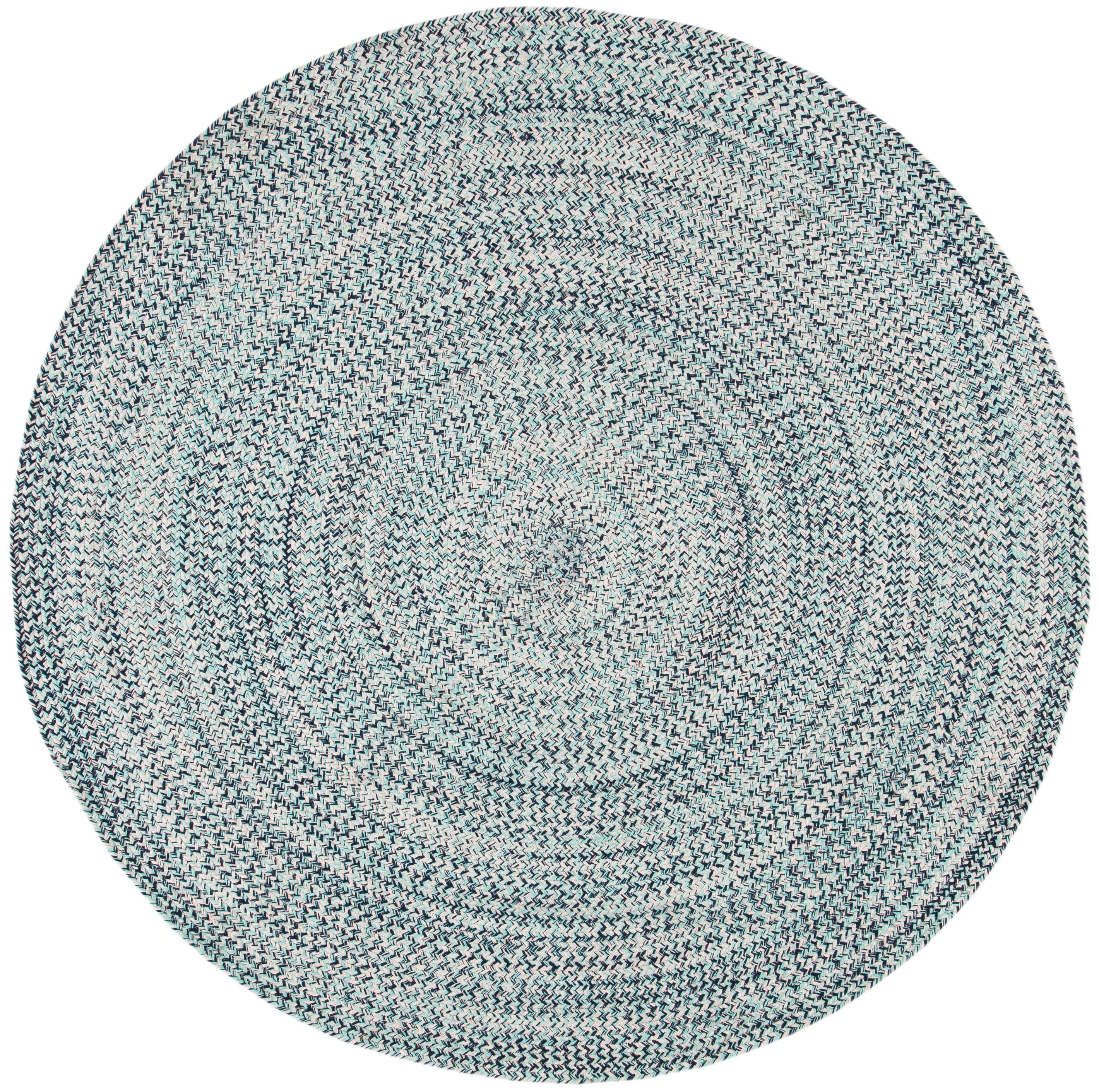 SAFAVIEH Braided Vermont Geometric Cotton Reversible Area Rug, Aqua/Ivory, 7' x 7' Round
