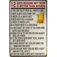 thumbnail image 1 of Letrero de metal retro de aluminio 12 buenas razones por las que la cerveza es mejor que las mujeres Decoración de pared para el hogar, bares, pubs Placa de metal Decoración Cartel de bar Placa de, 1 of 4