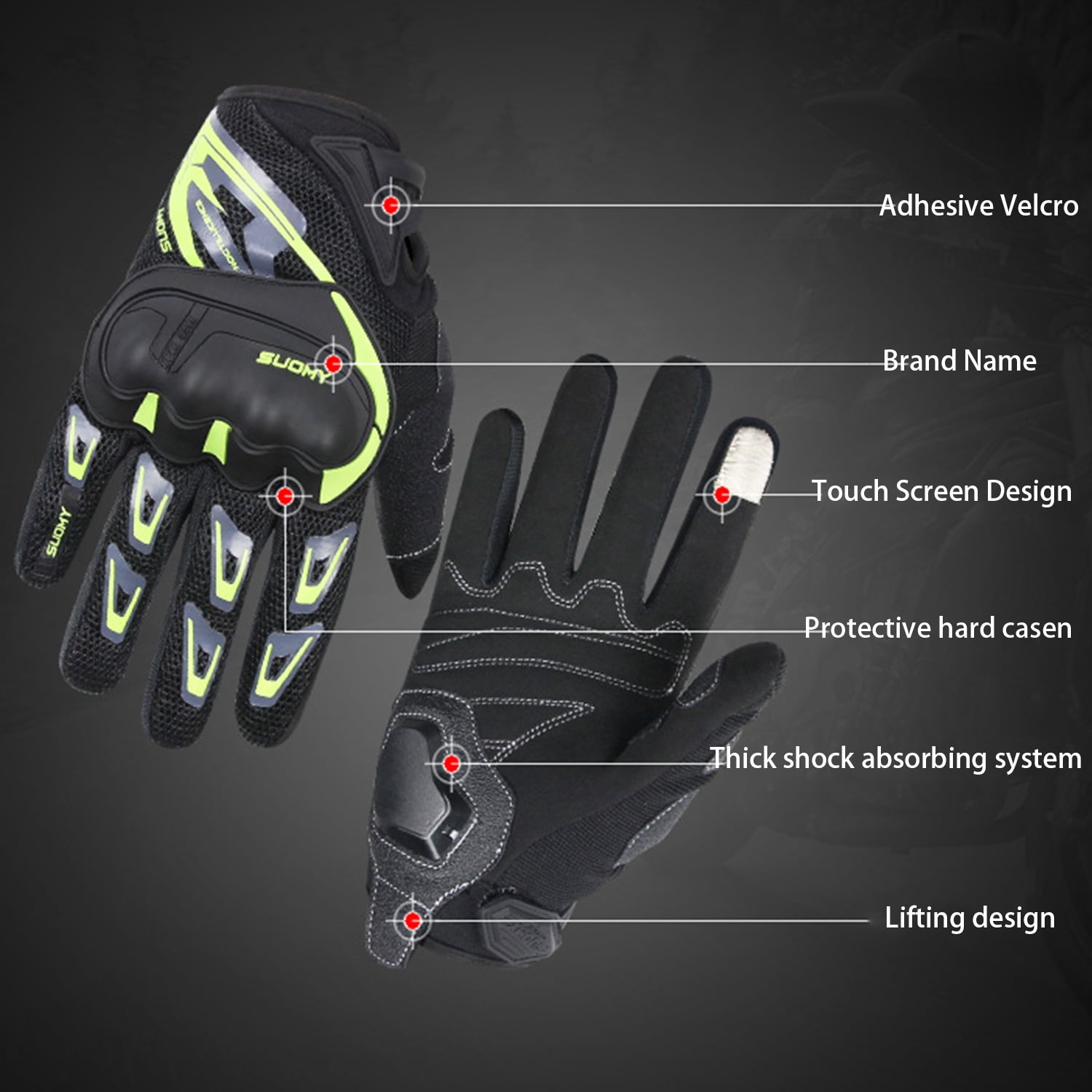 SapphireShack Motocycle Gloves With Reflective, Motorcycle Gloves for Summer, Hard Shell Breathable Lightweight Motorcyle Gloves, Touchscreen Motorcycle Riding Gloves for Road Racing(Green,M,1 Pairs)