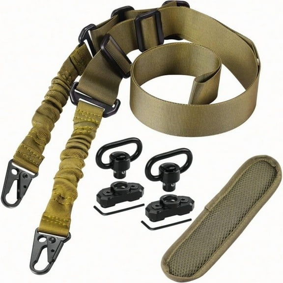 Tactical Sling Combo Set - Adjustable Two Point Traditional QD Sling with Extra Length and 360° Rotation Swivel Mounts, Shoulder Pad Included