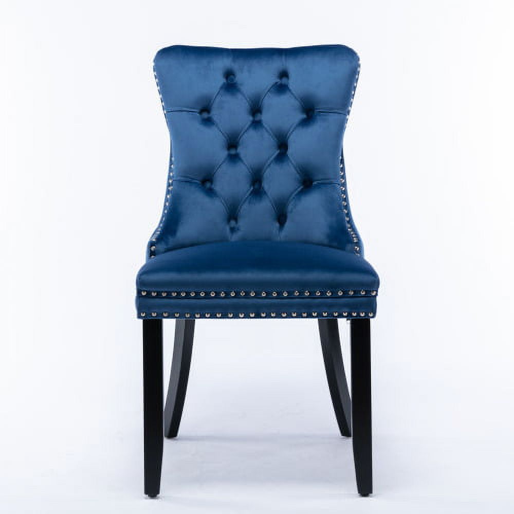 MOONMISS Dining Chairs 2-Pcs Set, High-end Velvet Upholstered Accent Chairs Button Tufted Dining Chairs with Back Ring Pull and Nailhead Trim,Blue