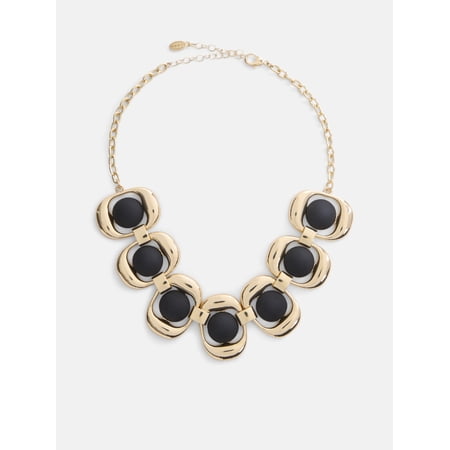 Scoop Statement Stone Necklace, Black, Gold-Tone