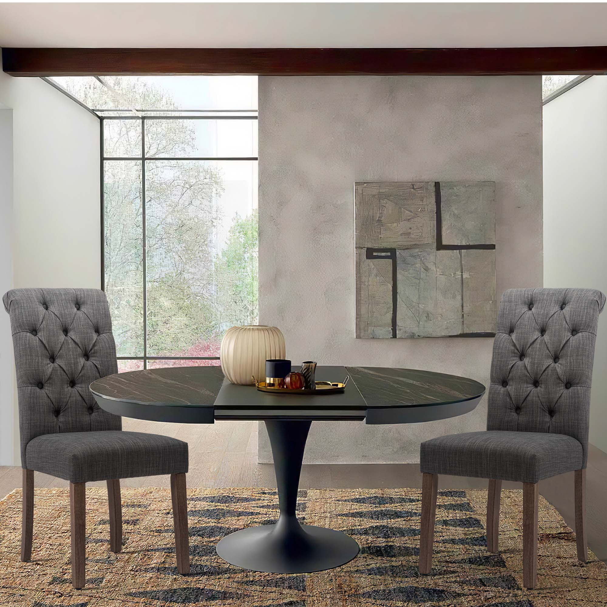 Fabric Dining Chairs Set of 2 with Solid Legs,Gray