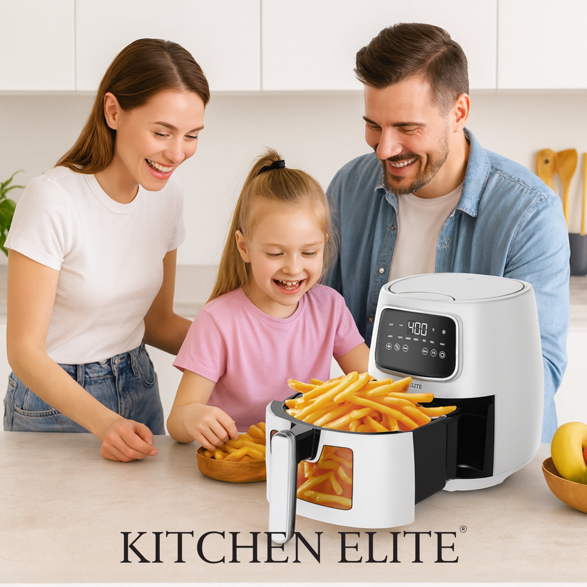 Kitchen Elite 5.5 Qt. Digital Air Fryer, Countertop Cooker with LED Screen, White