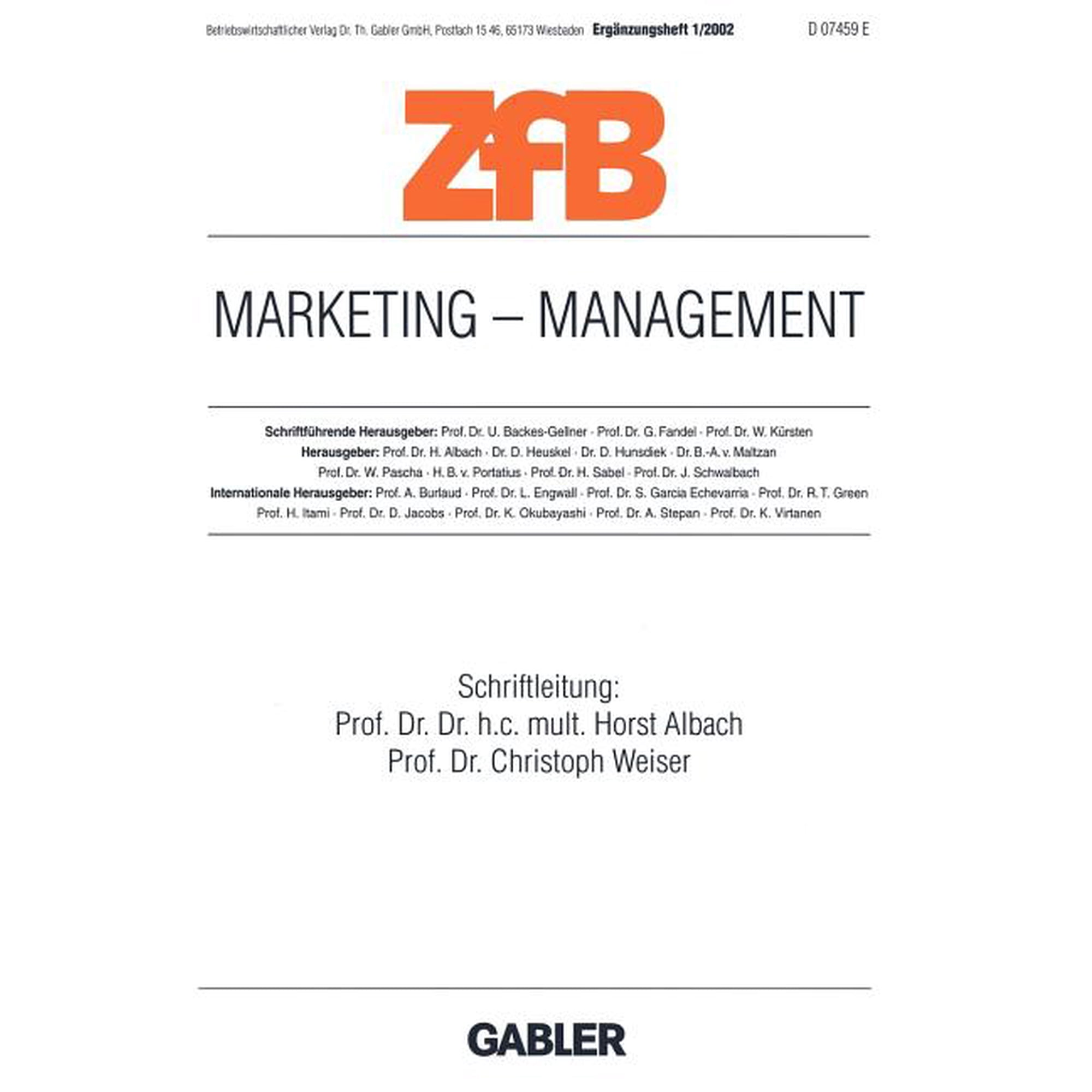Zfb Special Issue Marketing -- Management Book 1 (Paperback)