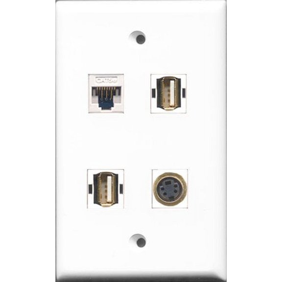 RiteAV - 2 Port USB A-A and 1 Port S-Video and 1 Port Cat5e Ethernet White Wall Plate
