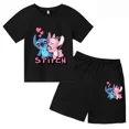 thumbnail image 4 of Conjunto de 2 camisetas y pantalones cortos de Disney Stitch para niños de 2 a 12 años, ropa informal de verano de manga corta con estampado de anime para niños, 4 of 5