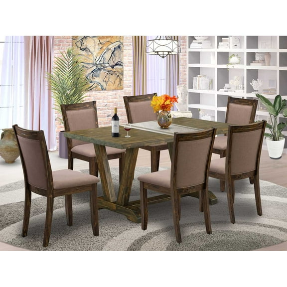 East West Furniture V776MZ748-7 - 7-Pc Dinette Room Set - 6 dining room chairs and 1 Dining Table (Distressed Jacobean Finish)