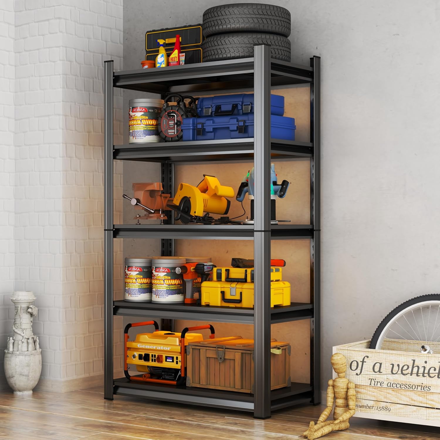 5-Tier Space Saving Book Shelf, Industrial Heavy Duty Bookcase, Rust-Resistant Freestanding Bookshelf, Adjustable Book Shelf, 2500lb, Thickened Panel, Ideal for Study Room Home Office