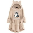 thumbnail image 2 of Fesfesfes Long Hoodie Dress Women Cute Cat Pattern Flannel Shirt Winter Fleece Hooded Dress Plush Tops For Teen Girls, 2 of 5