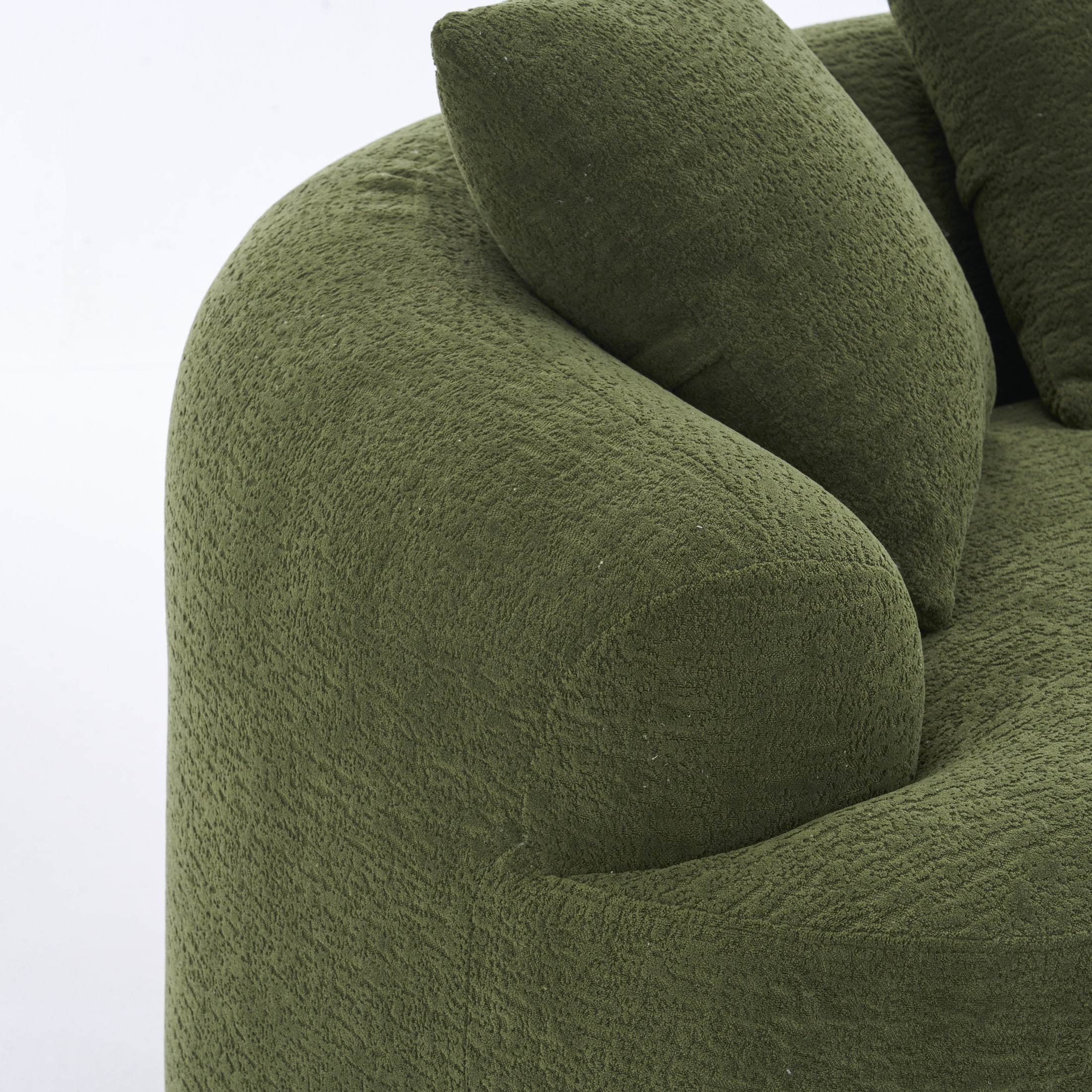 Noble House Arlyn 65" Curved Loveseat Sofa with Pillows, Chenille Compact Compression Couch for Small Spaces, Green