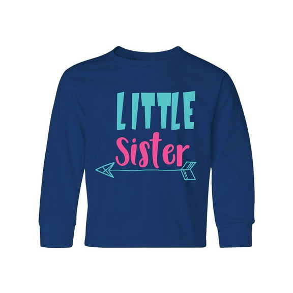 Inktastic Little Sister, Younger Sister, Arrow - Blue Pink Long Sleeve Youth T-Shirt