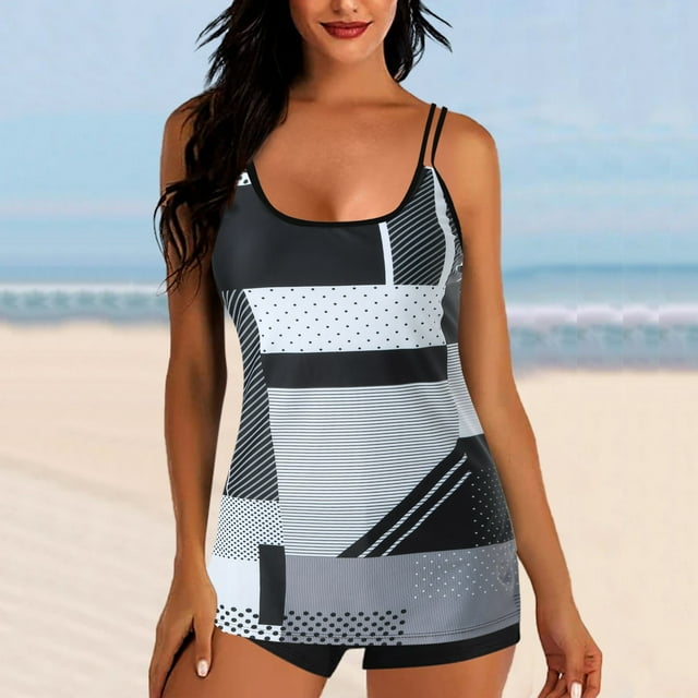 EGNMCR Bikini Set Swimsuits For Women Two Piece Bathing Suits Floral Print Tank Tops With Boyshorts Swimming Suits