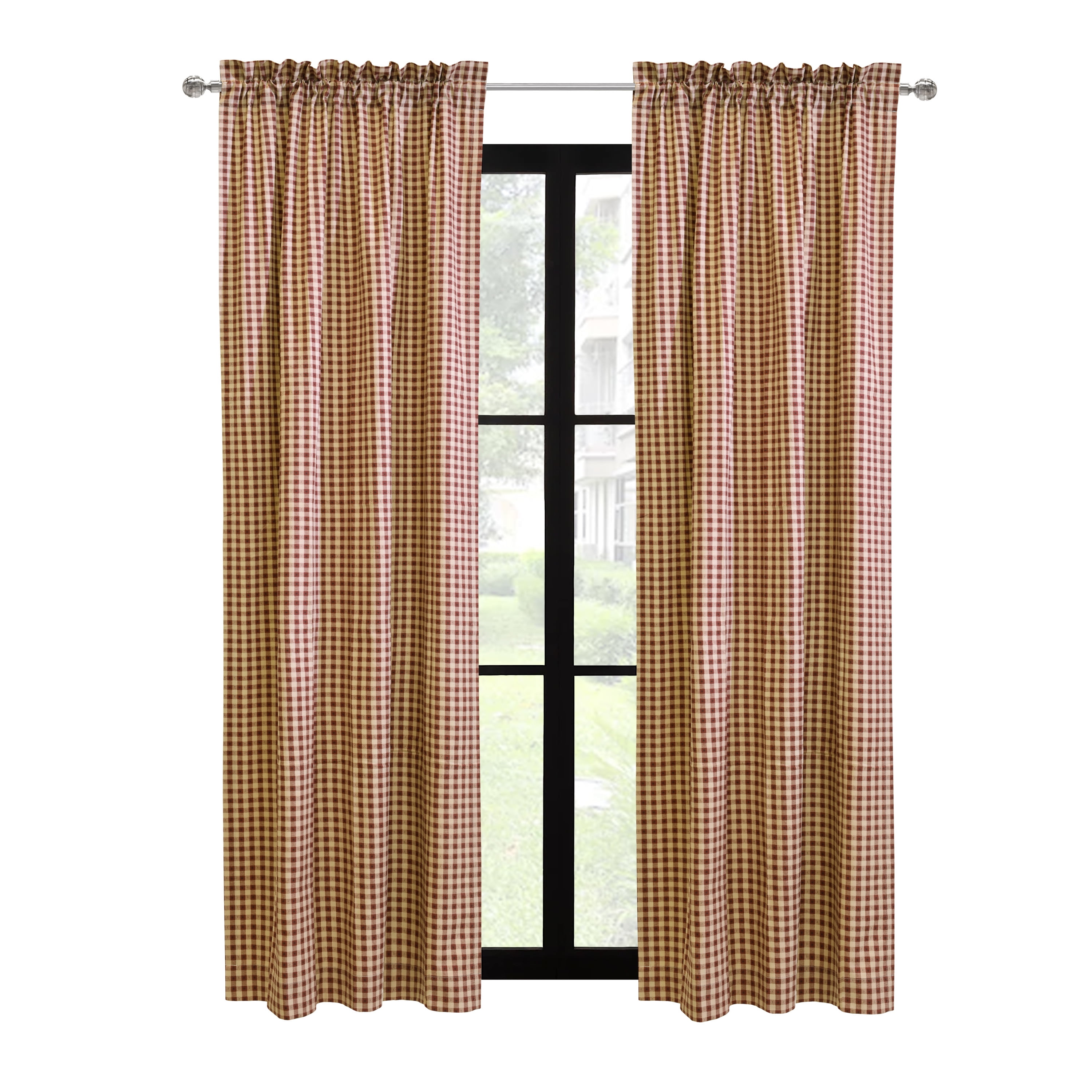 Checkers Patterned Cotton Duck Insulated Curtain Panel each 80" x 54" in Burgundy