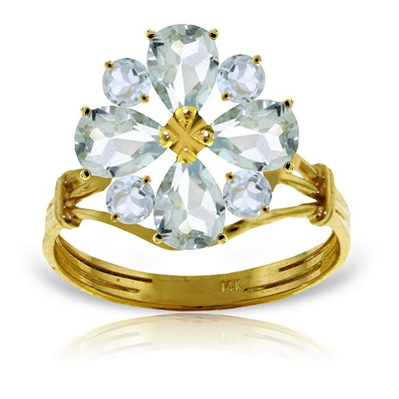 Galaxy Gold 14K Yellow Gold 2.43 CT Natural Aquamarine Flower Ring - March Birthstone - Peace & Wisdom - Sizes 5.5 to 11 - Fine Jewelry for Women
