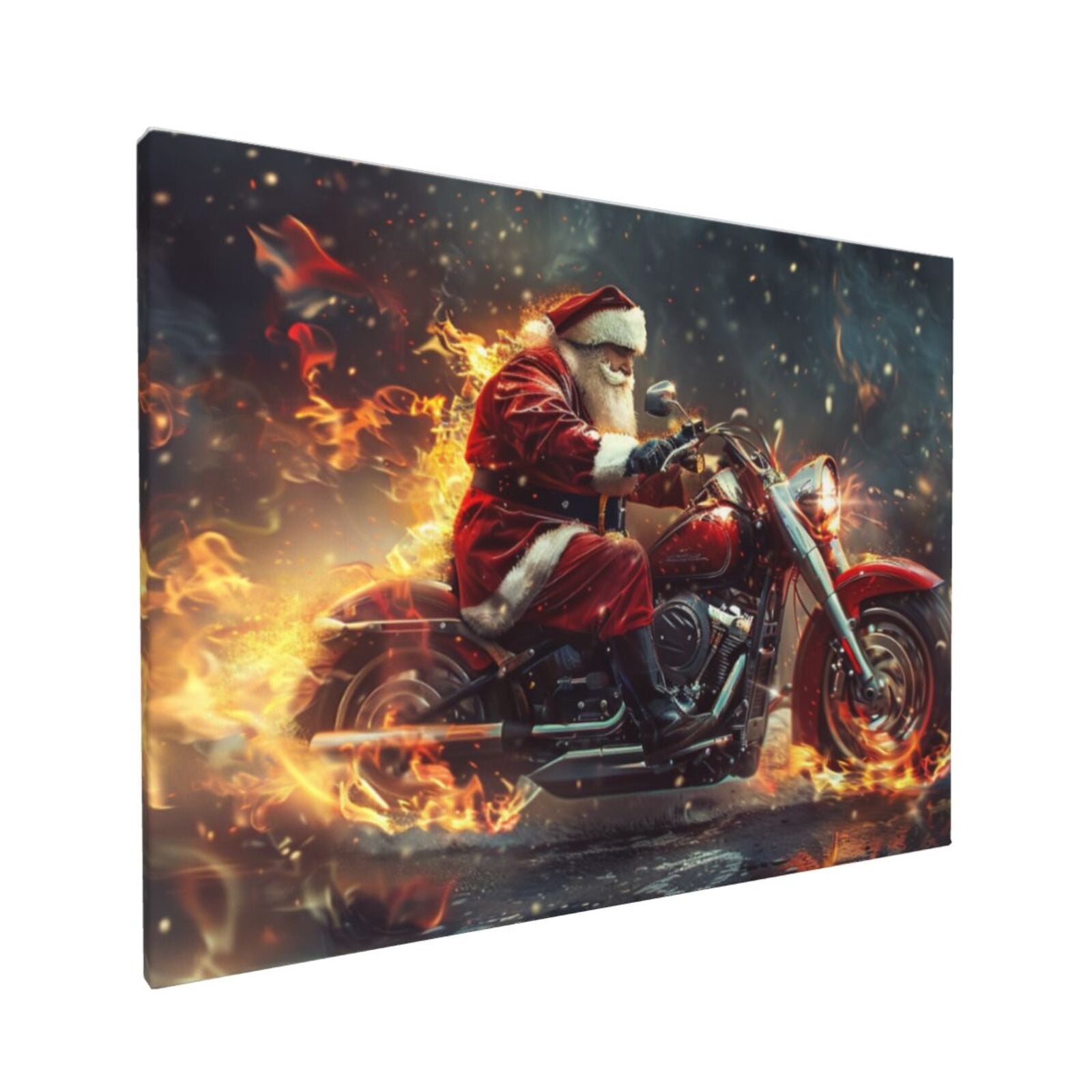 12x16 inch Santa Claus Rides A Flame Motorcycle Canvas Painting Wall Decor Prints,Bar,Garage,Book Room Wall Art Canvas Paintings Decor,Funny Santa Claus Festival Rides Decoration Picture Gift