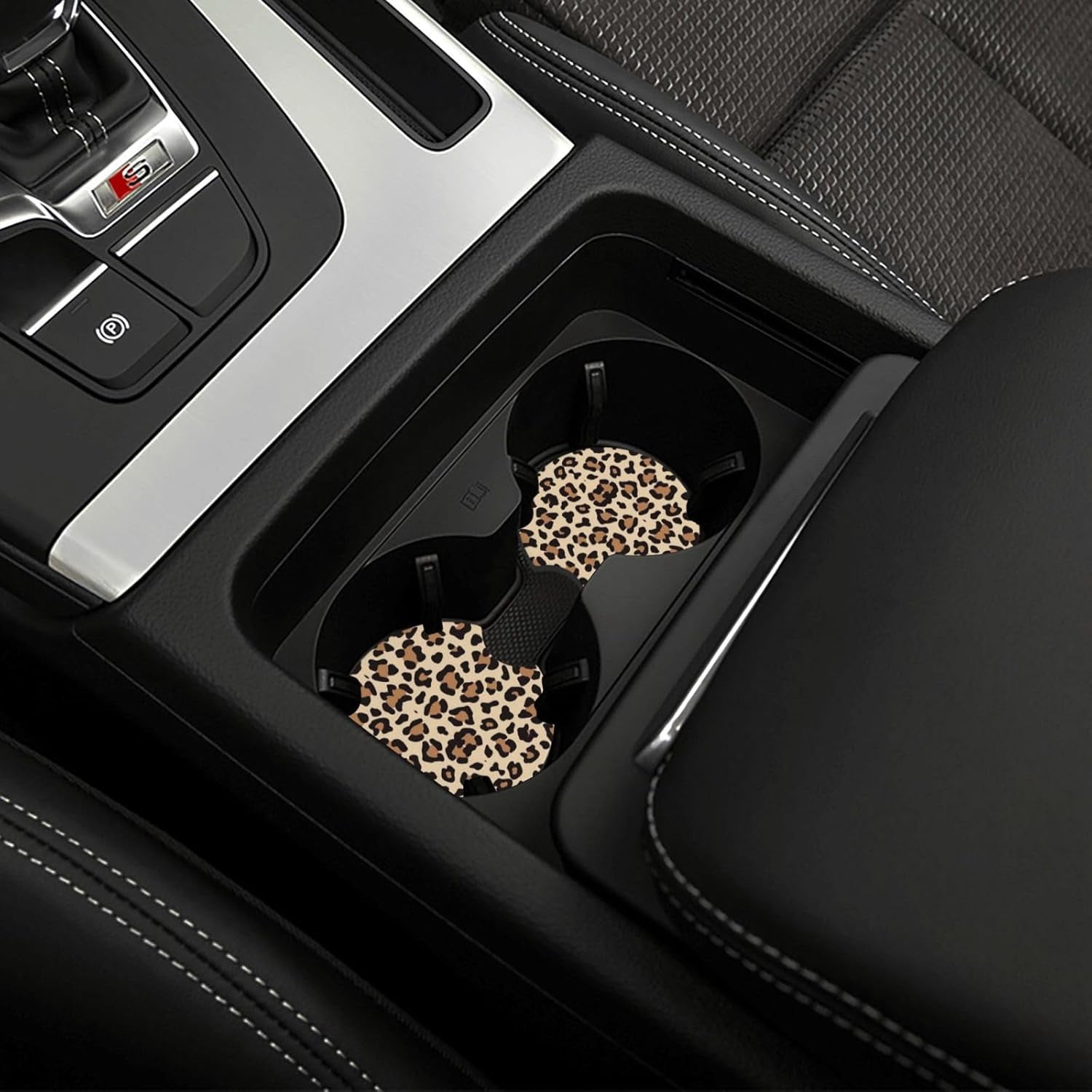 Leopard Cheetah Print Steering Wheel Cover - Universal 14-15 Inch Anti-Slip Breathable with 2pc Animal Print Matching Coasters Set for Men Women