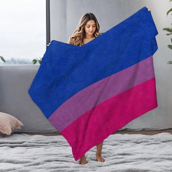 1pc Bisexual Pride Ultra-Soft Throw Blanket - Warm, Cozy Polyester Flannel with Vibrant Rainbow & Star Design, All-Season Home Decor for Living Room