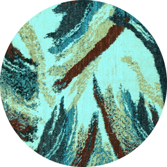 Ahgly Company Indoor Round Abstract Light Blue Modern Area Rugs, 8' Round