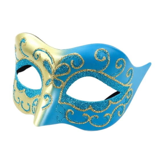 Masquerade Mask Light Blue Gold Accent Venetian Half Eye Mask 1 Pack for Women for Masquerade Party Mardi Gras Prom and Evening Gala Events