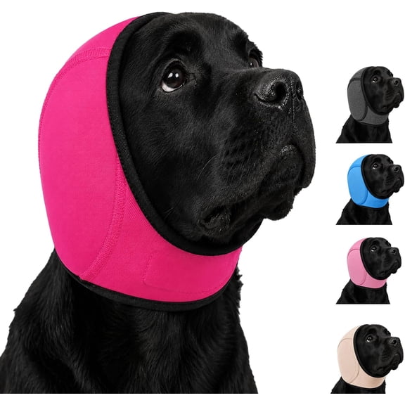 Cancelling Ear Wrap, Noise Cancelling Ear Wrap for Dogs, Comfort Calming Hoodie Dog Ear Covers, Adjustable for Thunder, Fireworks, and Bathing Swimming (Red, Large)