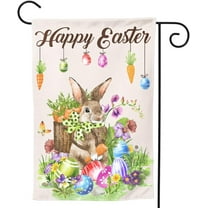 Happy Easter Garden Flag Welcome Spring Large House Flag Bunny Eggs Banners for Farmhouse Lawn Outdoor Yard Decor 12 x 18 Inch