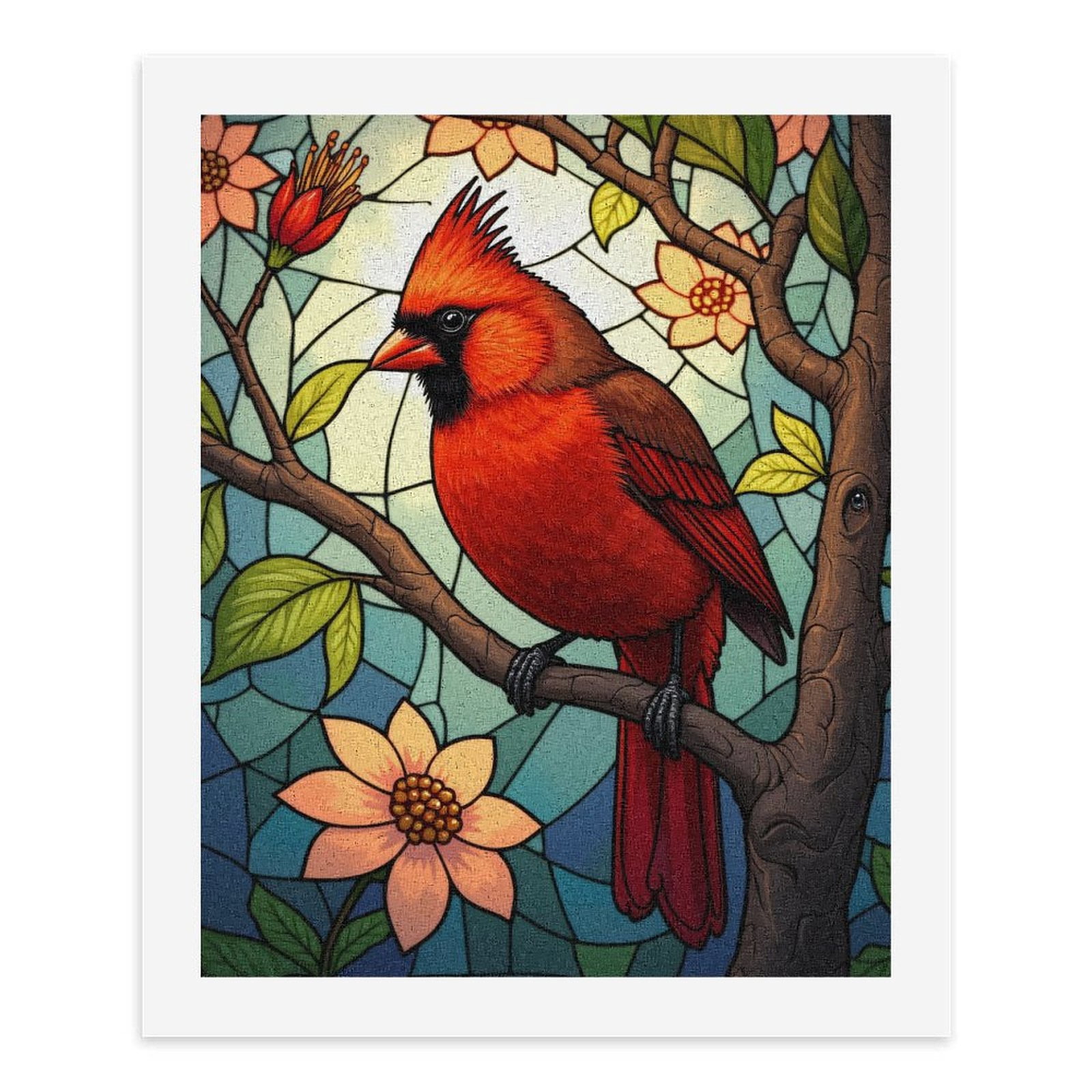Paint By Numbers Kit for Adults Beginner - DIY Red Bird Stained Glass Art Flora Canvas Painting Kits for Adults, Frameless Paint By Number for Adults for Home Wall Decor 16x20 Inch