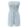 thumbnail image 4 of TTUHYWXI Women's Strapless Printed Short Rompers Beachwear One Piece jumpsuit (Blue1, S), 4 of 7