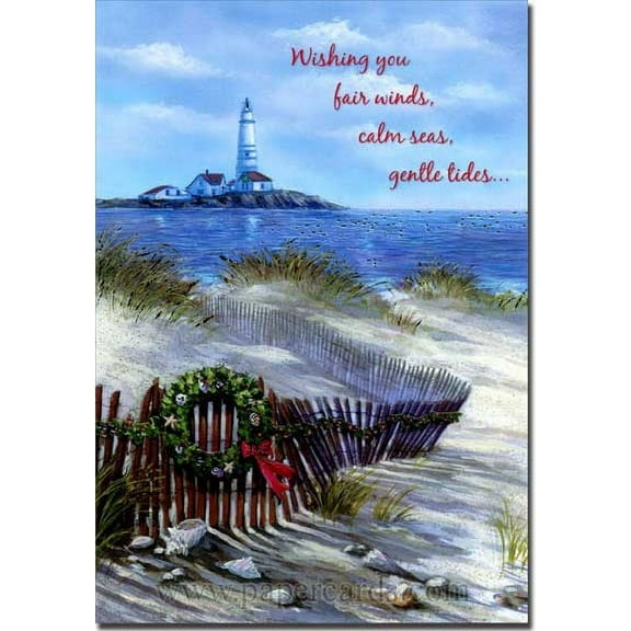 Red Farm Studios Beach Fence & Lighthouse Box of 18 Coastal Christmas Cards