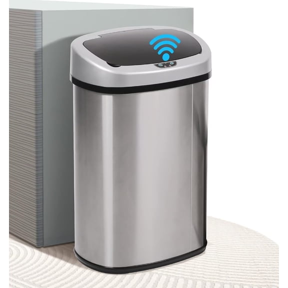 CL.HPAHKL 50 Liter Motion Sensor Trash Can, 13 Gallon Stainless Steel Kitchen Garbage Can with Lid, Automatic Waste Bin for Home Office, Bathroom, Silver